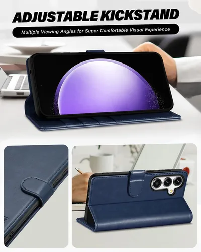 Vista 5 de TUCCH Funda tipo cartera para Galaxy S23 FE, funda interior de TPU a prueba de golpes, función atril, bloqueo RFID, ranura para tarjetas, funda
