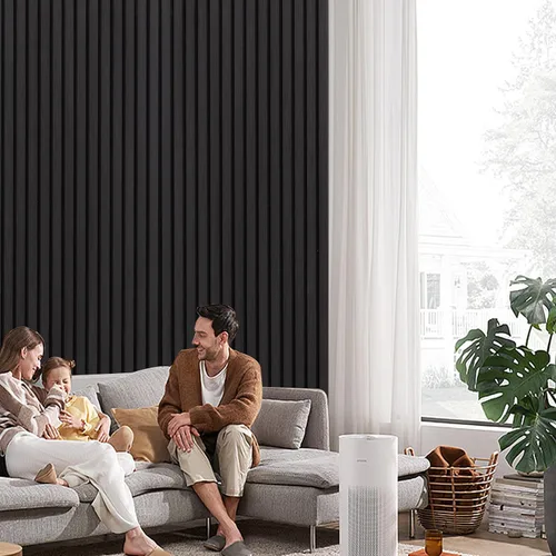 Vista 9 de Paneles de pared acústicos con listones 3D con acento de acabado de madera, paquete de 2 paneles absorbentes de sonido para estudio, oficina, sala