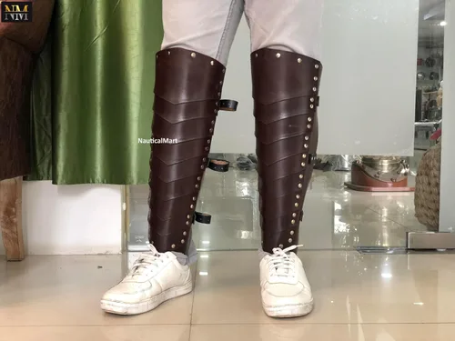 Vista 2 de Armadura de cuero medieval de caballero vikingo, grietas, polaina renacentista, disfraz de Halloween para hombres y mujeres, armadura LARP