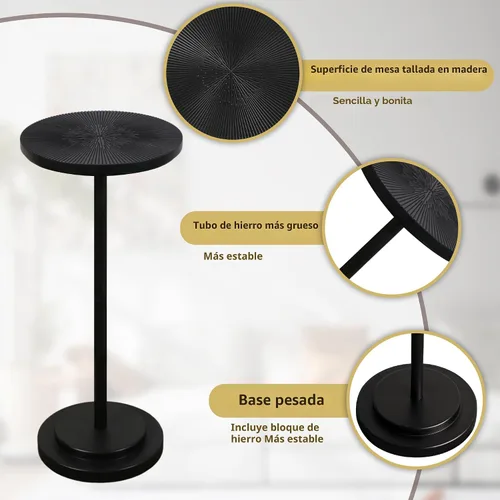 Vista 5 de COVLON Mesa de bebidas, mesa de Martini tallada, mesa auxiliar pequeña, mesa de pedestal con base pesada para sala de estar, dormitorio, espacio