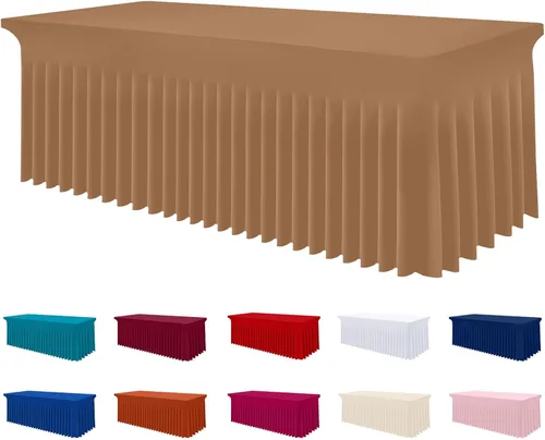 Vista 21 de Smiry Mantel de Spandex, Mantel Elástico Ajustable Extensible para Mesas Rectangulares de 6 Pies, Falda Cubierta de Mesa Impermeable y Lavable