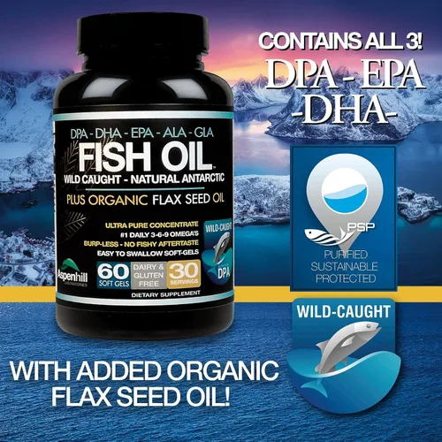 Vista 7 de Aceite de pescado antártico capturado salvaje Omega 3 con semilla de lino orgánico Omega Ultra Blend DPA-EPA-DHA-GLA-ALA