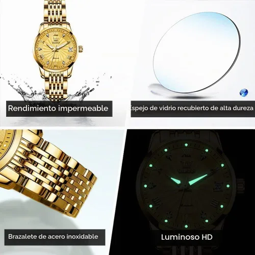 Vista 6 de OLEVS - Reloj automático de lujo para mujer con mecanismo de diamante, de cuerda automática, elegante, de vestir, impermeable, luminoso, con fecha