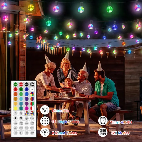 Vista 5 de Luces de Cadena LED para Exteriores, 30 Pies Conectables G40 Luz de Patio Exterior Impermeable con 30 Bombillas LED, Luces Decorativas de Café RGB