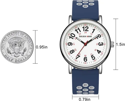 Vista 6 de GOLDEN HOUR Reloj de enfermera impermeable para profesionales médicos, estudiantes, mujeres y hombres, esfera luminosa de fácil lectura, 24 horas