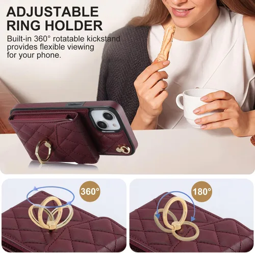 Vista 5 de Asuwish Funda de teléfono para iPhone 13 de 6.1 pulgadas con protector de pantalla de vidrio templado, correa de muñeca, anillo de bloqueo RFID