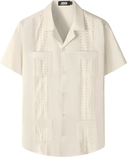 Vista 7 de JOGAL Camisas guayabera para hombre cubanas de manga corta casuales con botones para la playa