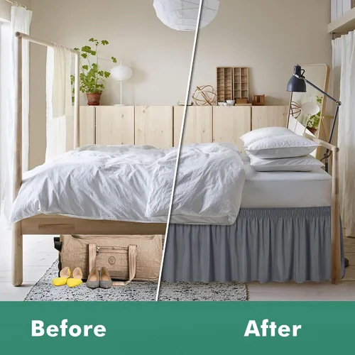 Vista 87 de Biscaynebay Faldas de cama envolventes con esquinas divididas para camas Twin/Twin XL de 15 pulgadas de caída, volantes de polvo elásticos Negro