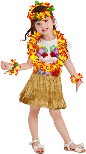 Vista 5 de Conjunto de disfraz de falda de hierba hawaiana de 11.8 in para niñas