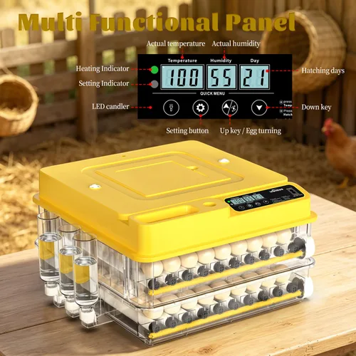Vista 2 de Incubadora de huevos para incubar huevos 128 incubadora de huevos de pollo con giro automático de huevos y pantalla de humedad, control