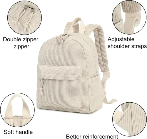 Vista 6 de LEDAOU Juego de mini mochila de moda con monedero, cartera, mochila, cartera para mujeres, adolescentes, bolsa de viaje escolar, Beige, 2pcs+wallet