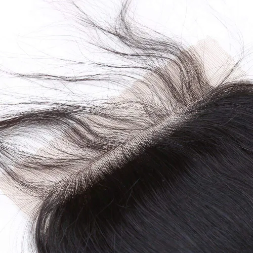 Vista 3 de Cabello humano con base de seda 4x4 con cierre de encaje con cabello de bebé, ondulado, cierre de cabello virgen brasileño, parte libre, color Parte