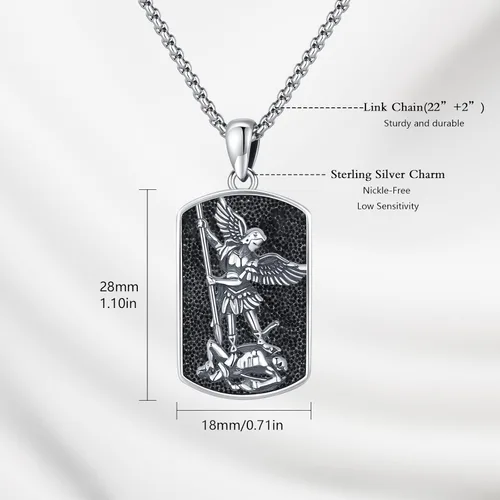 Vista 5 de Brisskaari Collar ovalado de San MiguelSan Cristóbal para mujeres y hombres plata de ley 925 collar con colgante de amuleto de San Patricio arcángel