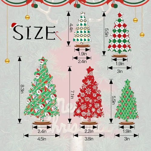 Vista 3 de 5 piezas de decoración rústica de madera para árbol de Navidad, centro de mesa independiente para mantel del hogar o bandeja escalonada