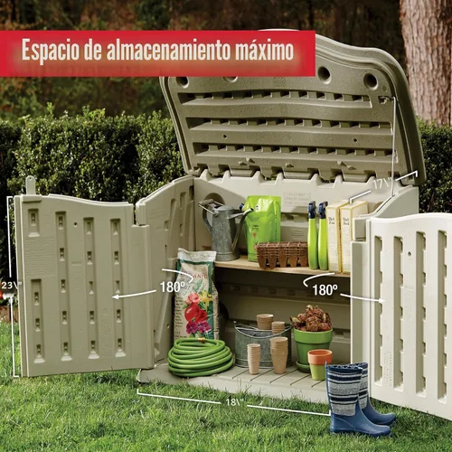 Vista 5 de Rubbermaid Pequeño cobertizo de almacenamiento horizontal de resina para exteriores con suelo (4.5 x 3 pies), resistente a la intemperie