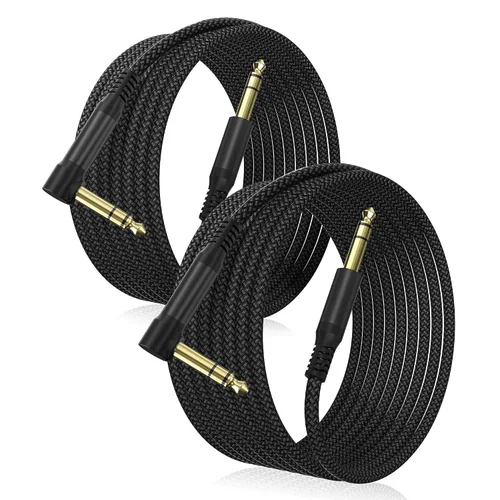 Vista 11 de Elebase Paquete de 2 cables TRS para instrumentos de 1/4 de pulgada de 3.3 pies, acodado a recto, conector macho jack estéreo de 6.35mm, línea