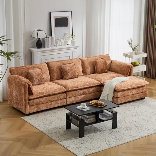 Vista 16 de Sofá modular de nube modular de 112 pulgadas con otomana móvil, sofás en forma de L para sala de estar, cómodo sofá de 3 plazas con funda extraíble