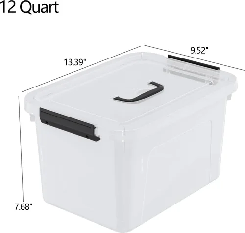 Vista 3 de Quickquick - Contenedor de plástico transparente de 12 cuartos de galón con asa, 4 paquetes Contenedores organizadores de plástico con tapas