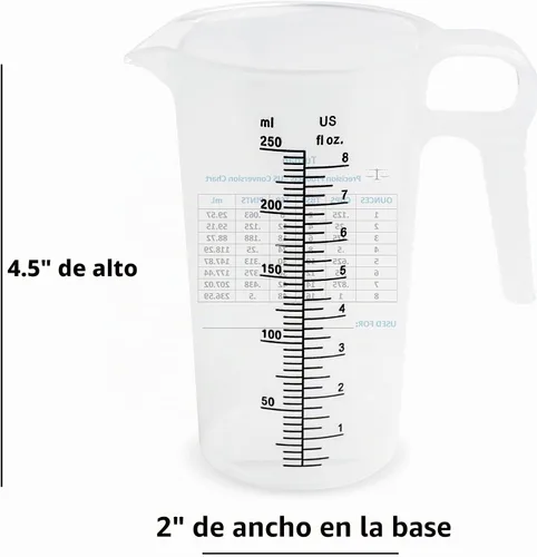 Vista 9 de Jarra de medición de 1 taza de 8 onzas con práctica tabla de conversión – Grado alimenticio – Ideal para cocinar, aficiones en el hogar, acuarios