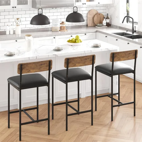 Vista 3 de Amyove Juego de 2 taburetes de bar, sillas de bar tapizadas con respaldo, taburetes de cocina de 25.5 pulgadas con reposapiés, cojín grueso, Marrón