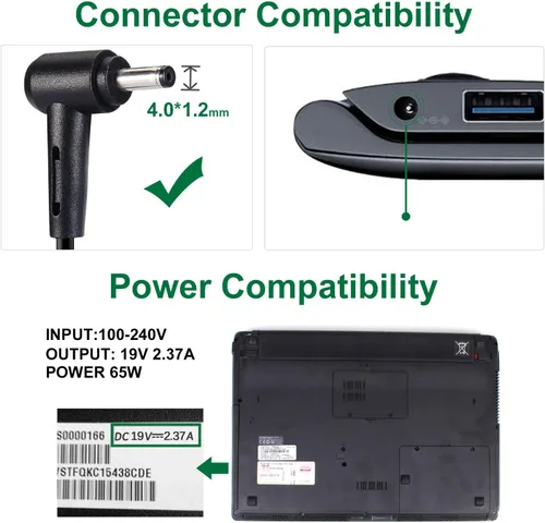 Vista 5 de Adaptador de CA de 45 W, cargador para portátil compatible con Asus UX360C Q304U X553M Q302L Q405U Q504UA Q406DA S200E S531FA UX305 UX305F UX310U