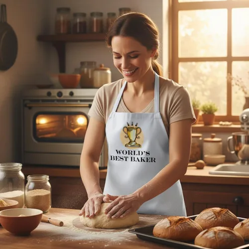 Vista 2 de CoolAprons World's Best Baker KItchen Delantal para hornear, blanco, talla única