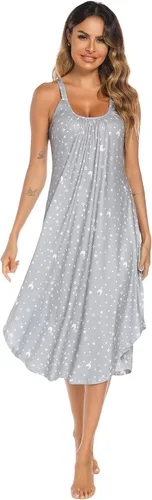 Vista 3 de Camisón largo sin mangas para mujer, con tirantes anchos, camisola suelta de verano