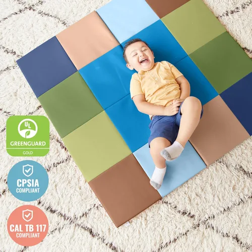 Vista 5 de ECR4Kids Folding Activity Play Mat, Soft Play, 48in Square, Earthtone