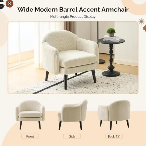 Vista 6 de VINGLI Sillón de Acento Moderno Tipo Barril de 30.3" de Ancho con Reposabrazos Track, Patas de Madera Sólida, Cómoda Silla Club Tapizada, Sofá