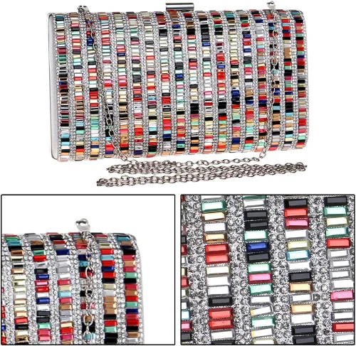 Vista 5 de Santimon Bolso de mano de noche para mujer cadena de vestir bolsa de cristal con cuentas de boda