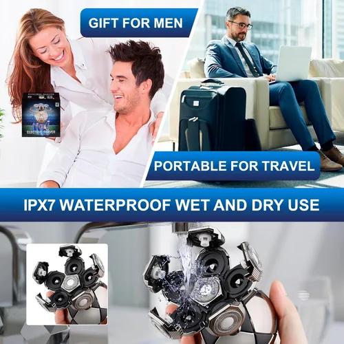 Vista 6 de Afeitadora de cabeza para hombres calvos, afeitadora eléctrica de precisión definitiva para hombres calvos, IPX7, impermeable, recargable, afeitado