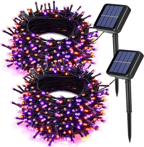 Vista 17 de Joomer Luces solares de Navidad para exteriores, paquete de 2 unidades en total de 144 pies, 400 LED, 8 modos, impermeables, luces solares de Blanco