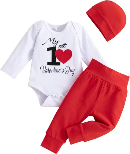 Vista 57 de Mameluco de manga larga con estampado de corazón para el día de San Valentín, recién nacido, para bebés, niños y niñas