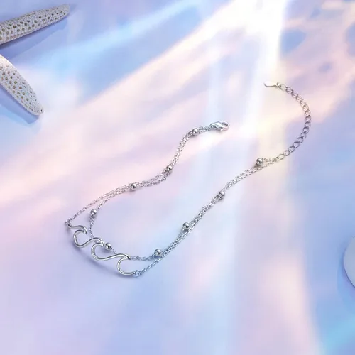 Vista 4 de Wave Ocean Beach - Tobillera de mar para mujer plata de ley S925 ajustable con estrellas de mar pulsera de pie de tobillo en capas Circonita cúbica