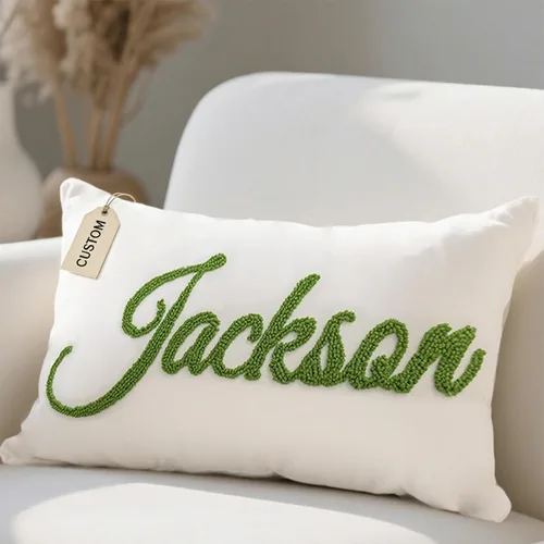 Vista 7 de Almohada Personalizada con Nombre Bordado, Monograma Personalizado Almohada Decorativa de Acento Hecha a Mano, Funda de Almohada Personalizable