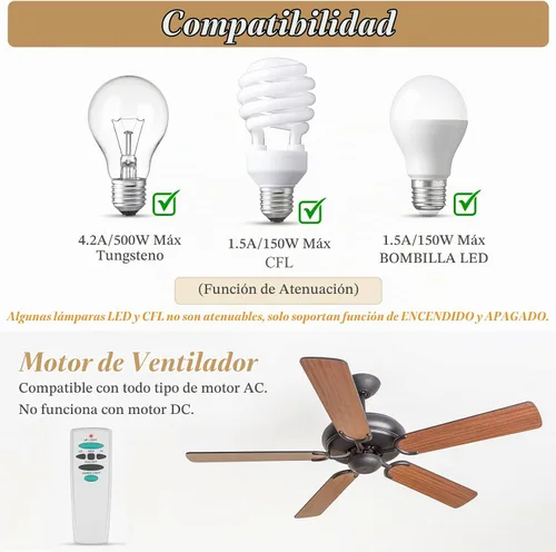 Vista 6 de Control remoto UC7078T para ventilador de techo con luz hacia arriba hacia