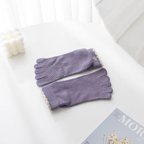 Vista 41 de Calcetines de yoga con dedos de pilates con empuñaduras para mujer, antideslizantes, acolchados, florales, calcetines tobilleros para baile de ballet