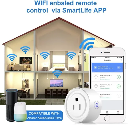 Vista 7 de Enchufe Inteligente con Wi-Fi habilitado, Mini enchufe Inteligente que funciona con Amazon Alexa, Google Home, Salida de control remoto con función