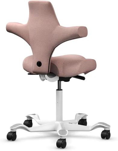 Vista 6 de HAG Capisco Sit to Stand - Silla de pie con marco blanco, tapizado, color rosa rubor Pink Blush