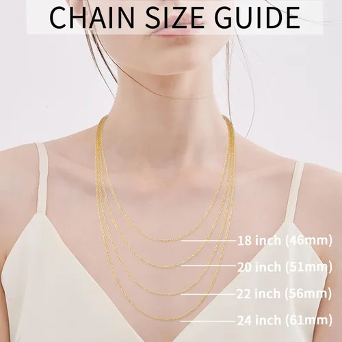 Vista 3 de Jewlpire Collar de cadena de plata de ley 925 maciza de 18 quilates para mujeres y niñas, cadena de cuerda de 0.069 pulgadas, cadena italiana