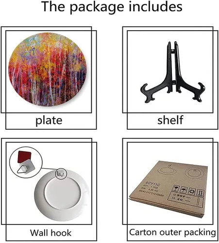 Vista 6 de Platos de cerámica, platos de cerámica decorativos de la naturaleza, pintura vibrante de la naturaleza con árboles en el bosque de otoño, platos