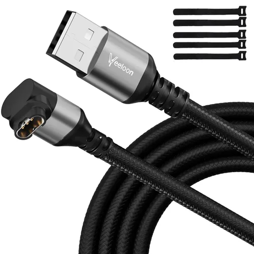 Vista 11 de Cable cargador de reloj Garmin en ángulo recto de 6 pies, paquete de 2 unidades, USB A de 90 grados a Garmin Cable adaptador de carga rápida