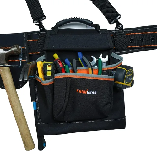 Vista 5 de KUNN Cinturón de herramientas con tirantes, delantal combinado de cinturón Pro Framer (bolsa extraíble y cinturón de cintura) con múltiples