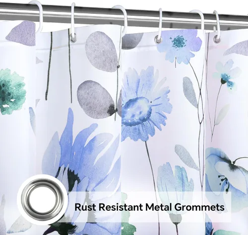 Vista 5 de QiyI Cortina de ducha floral de acuarela, cortina de baño de primavera con estampado de flores, decoración del hogar, lavable a máquina, cortina