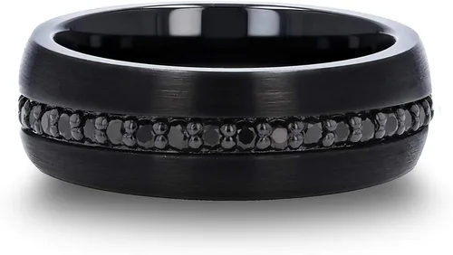 Vista 3 de Valiant Tungsten Ring Black Tungsten Comfort Fit Wedding Band RIng with Genuine Black Sapphires - 8mm