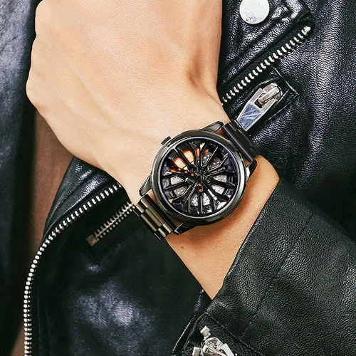Vista 5 de Hombres Deporte Coche Rueda Reloj De Pulsera De Cuarzo Impermeable Malla Giratoria Borde Hub Relojes Masculino
