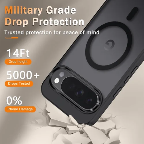 Vista 4 de Funda para Google Pixel 10 Pro XL, cubierta magnética mate, color negro Fit for MagSafe, Screen Protector included, Shockproof Military Grade