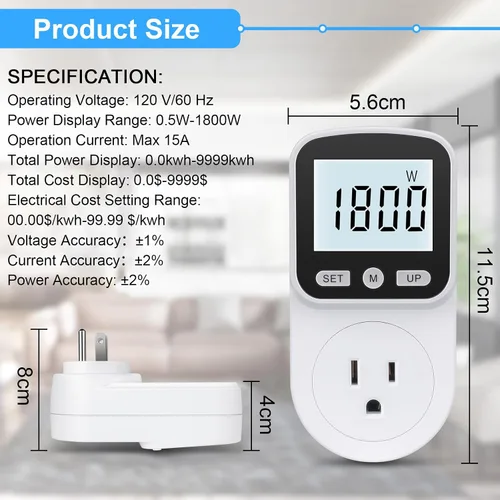 Vista 7 de Medidor de vatios mejorado, medidor de potencia, monitor de energía para el hogar, monitor de uso eléctrico, medidor de voltaje de energía