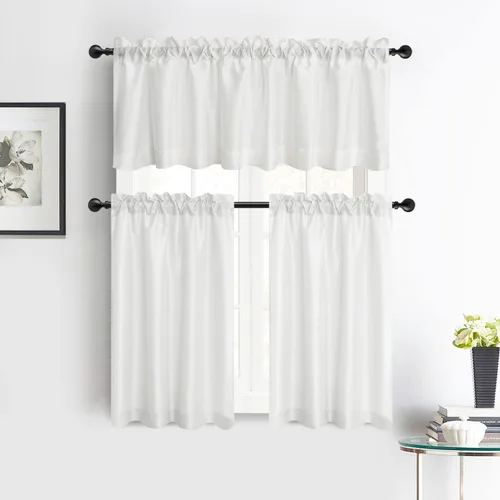 Vista 13 de Juego de cenefa de cocina de seda sintética, cortinas de 36 pulgadas con bolsillo para barra para sala de estar, dormitorio y baño, estilo rústico