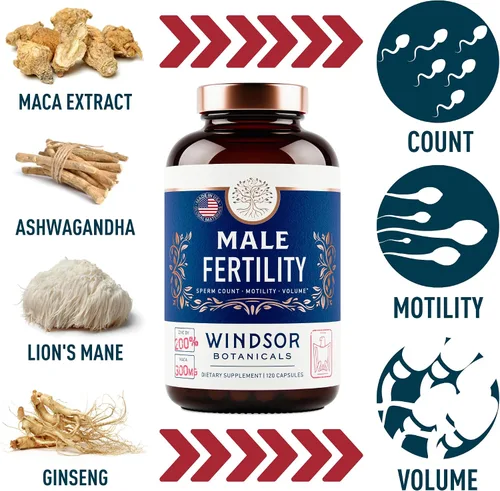 Vista 4 de WINDSOR BOTANICALS Suplemento de fertilidad masculina e inositol Paquete de apoyo para la fertilidad y el embarazo